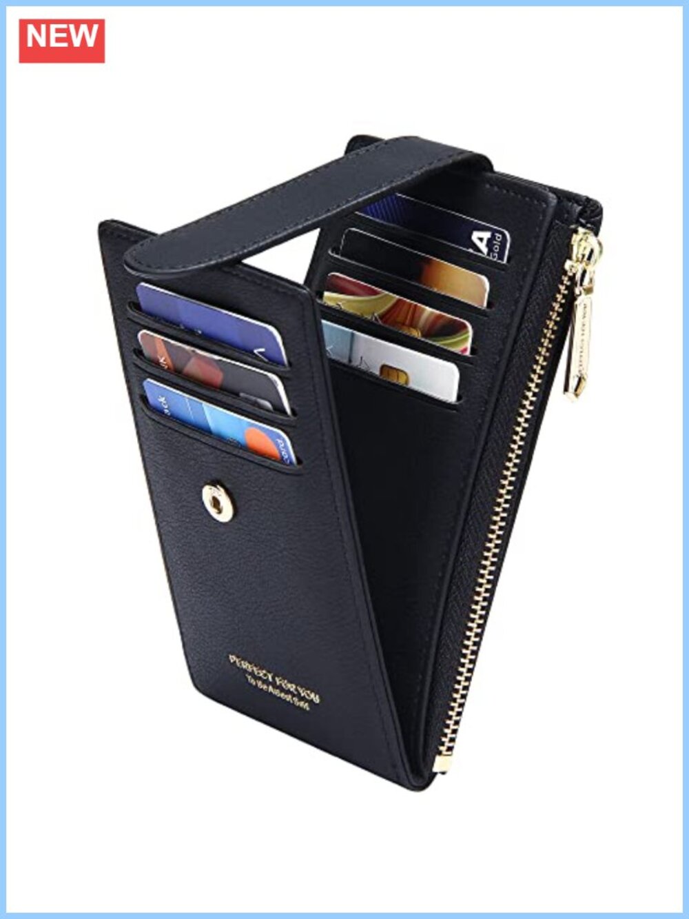Slim RFID Blocking Bifold Wallet PU Leather 9 Card Slots Zipper Coin Pocket
